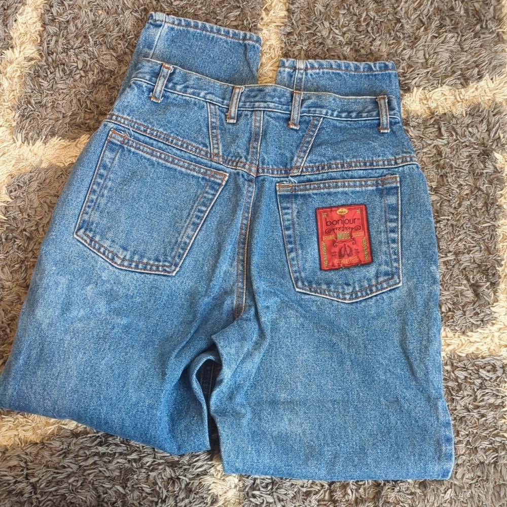 Bonjour Vintage Denim High Rise Jeans With Zipper Bow Design Rear Hem Size 26" - Picture 8 of 13